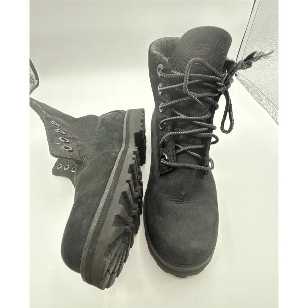 Timberland Roll Top Boots Leather Textile‎ black Kids boys Size 4 one w/o laces